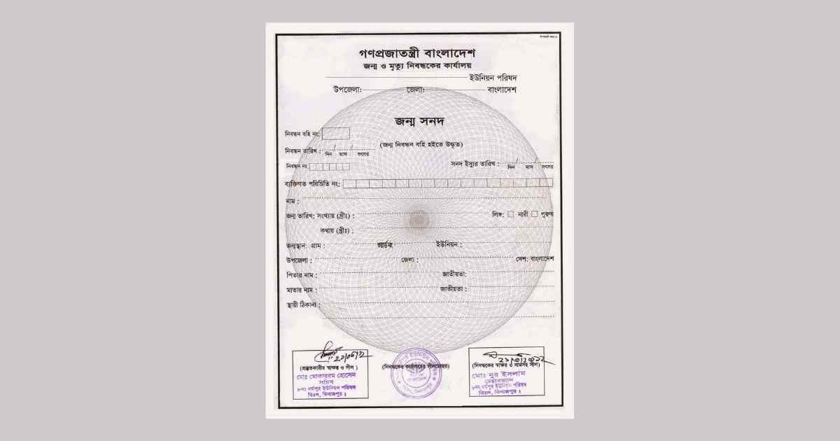Birth Certificate Picture জন্ম নিবন্ধন সনদের ছবি