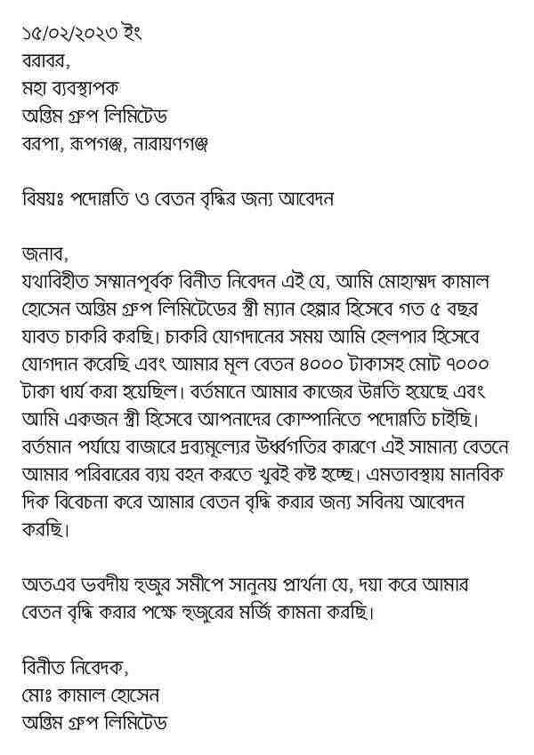 Application for salary increment 1 বেতন বৃদ্ধির জন্য আবেদন ছবি