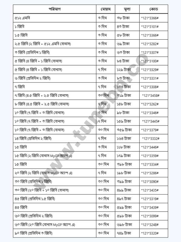 Grameenphone Internet Packages List গ্রামীণফোন ইন্টারনেট প্যাকেজ 2023 ছবি